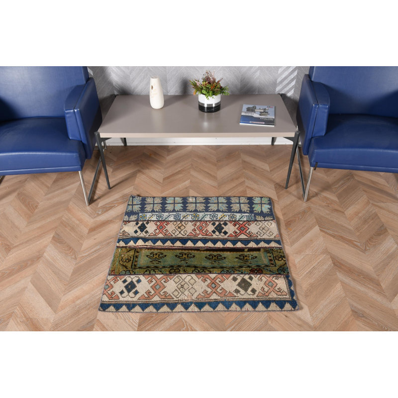 Petit tapis turc en patchwork de style Oushak idéal pour la décoration de salle de bain avec un tapis décoratif décoratif vert