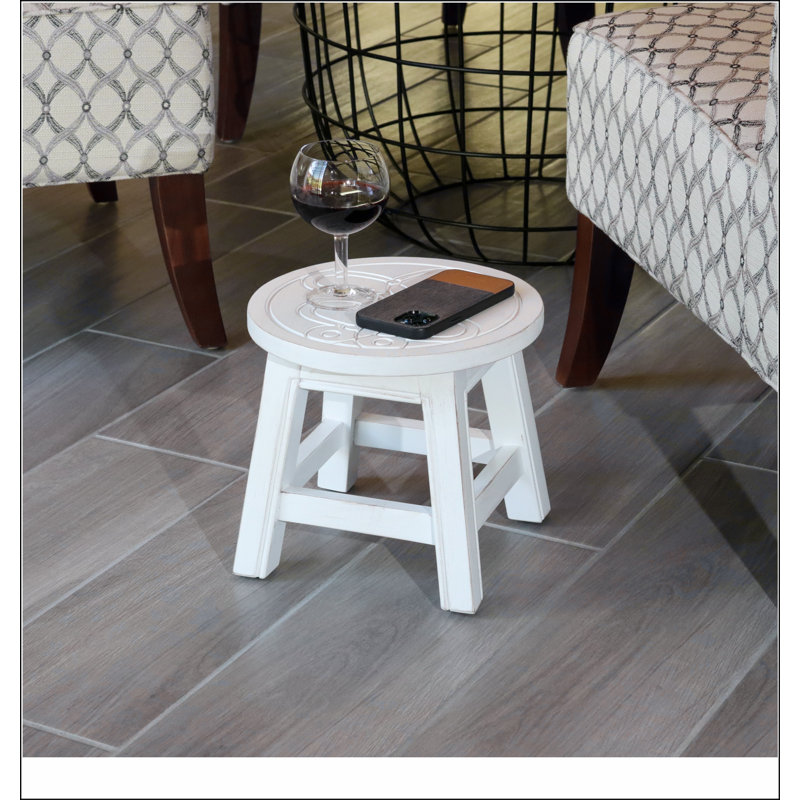 Escabeau en bois sculpté, Papillon beige