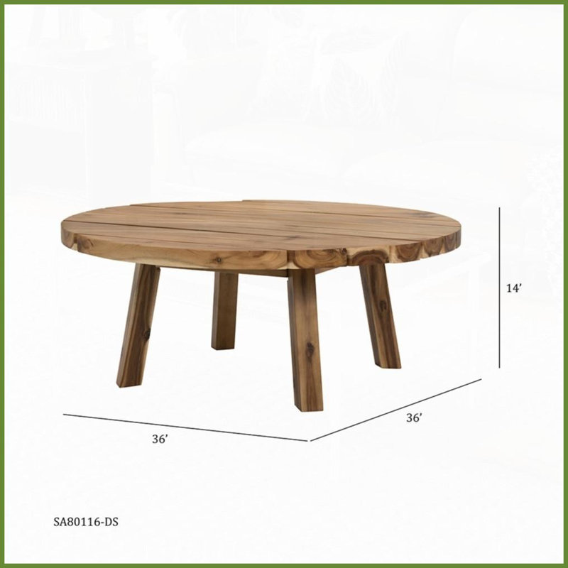 Table basse ronde en bois d'acacia massif 35,6 po pour le salon, style naturel pour unifier les espaces domestiques