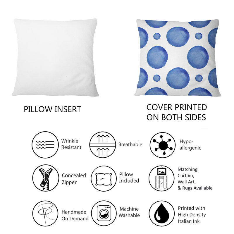 Petits et grands cercles bleus sur fond blanc I - Coussin décoratif imprimé moderne 1