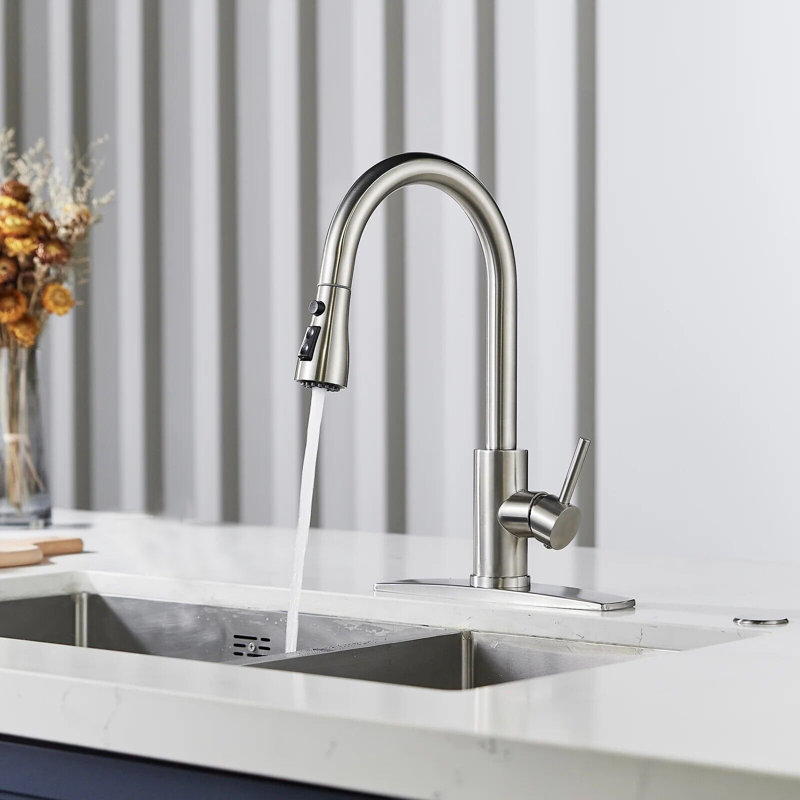 Robinet de cuisine extractible à poignée simple avec accessoires