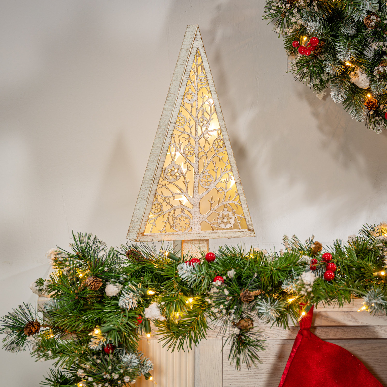 Lighted Metal and Laser Cut Wood Tree 16"H