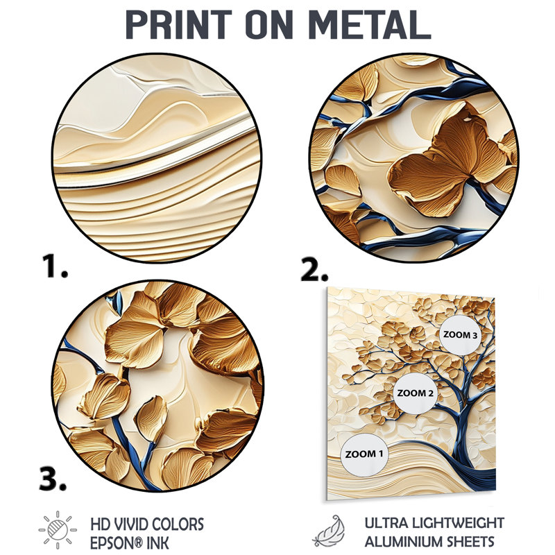 «Gold Winter Maple Tree Essence II», décoration murale en métal floral, impression sur érable, H 32 po x l 24 po x P 0,84 po