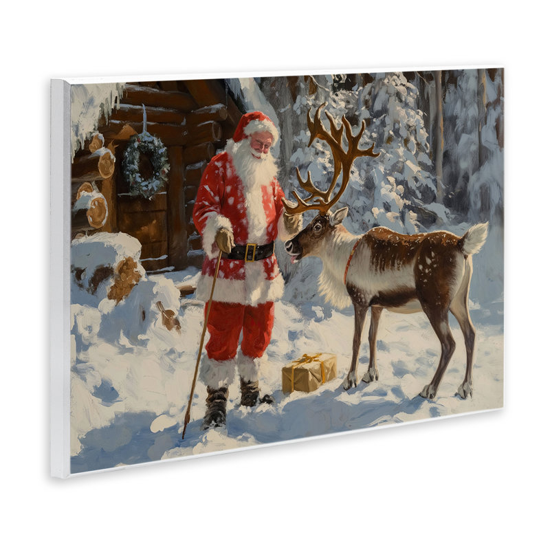 Père Noël avec une scène de renne par Imagine It Images, H 10 po x l 15 po