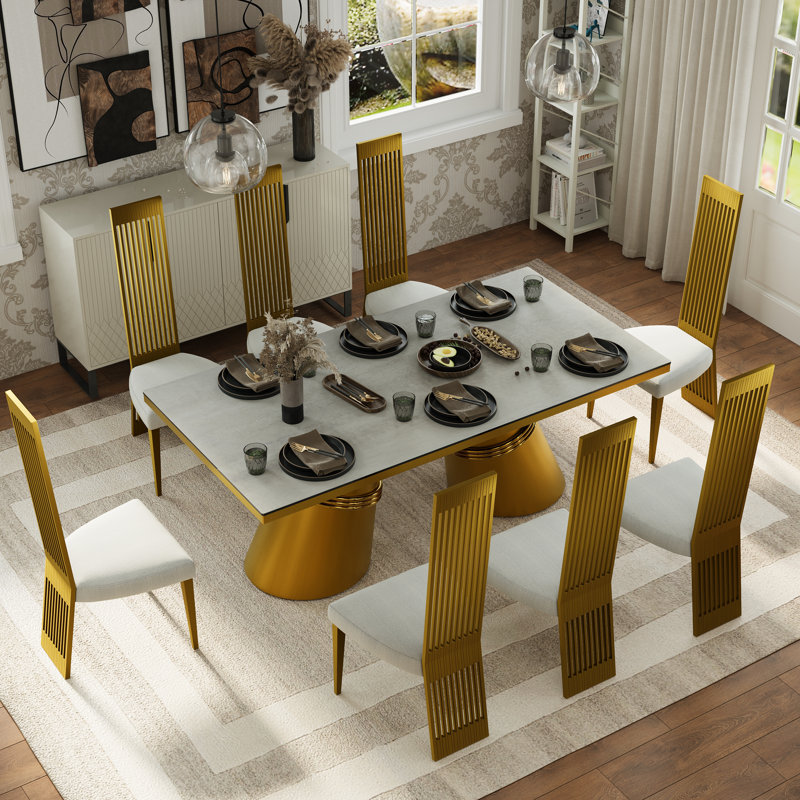 Boucle Upholstered Chairs With Glam High Stainless Steel Back And Legs, Brushed Barss