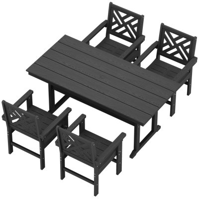 Outdoor Patio All Weather HDPE Dining Set Outdoor Patio All Weather Poly Dining Set Rectangular Table Poly Outdoor Chair by Winston Porter