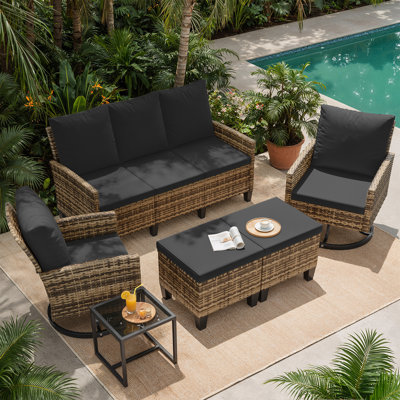 5 - Person Wicker Outdoor Modular Sectional Seating Group With Ottoman