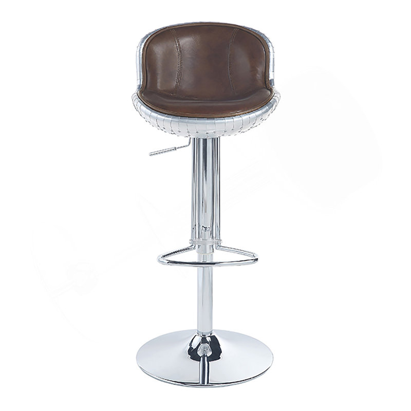 Tabouret réglable vintage en aluminium et brun avec pivot