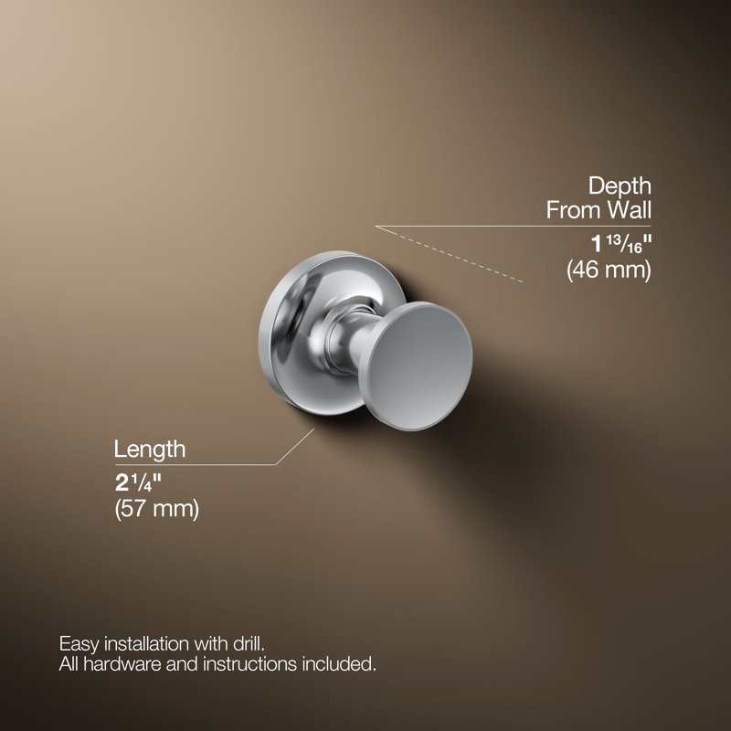Purist® Wall Mounted Round Bathroom Robe Hook, Towel Hook, Clothing Hook, Polished Chrome