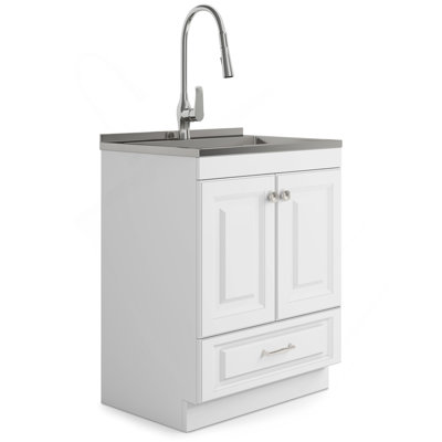 Lawrence - 28" Laundry Cabinet With Faucet And Stainless Steel Sink - White