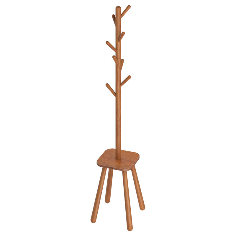 Coat Rack with 8 Hooks and Storage Shelf, Caramel Brown