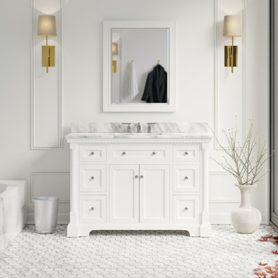 Fossen 48" Single Bathroom Vanity with White Cabinet and Carrara Marble Countertop