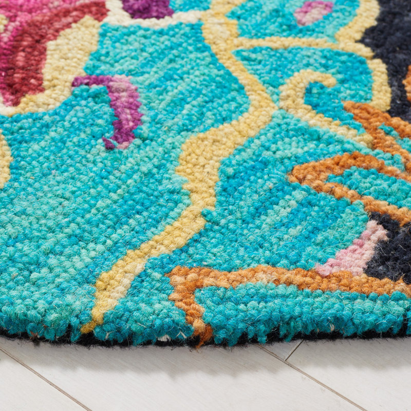 Sisag Hand Tufted Wool Floral Rug, Round 7'