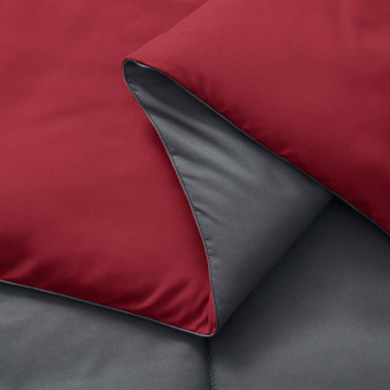 All Season Down Alternative Reversible Comforter Set, Gray/Burgundy, Twin Comforter + 1 Standard Sham