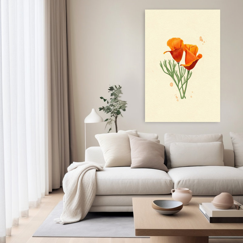 «California Poppy Delicate Vibrant Contemporary Poppy Flower Nature», art mural, H 60 po x l 40 po