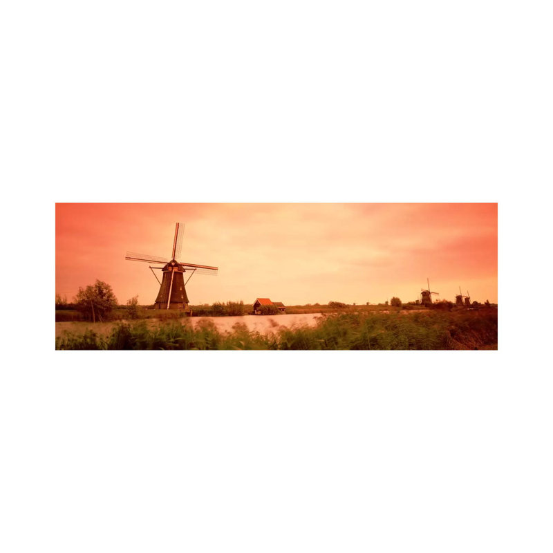 18Th Century Windmill, Kinderdigk, South Holland, Netherlands - Wrapped Canvas Panoramic Print