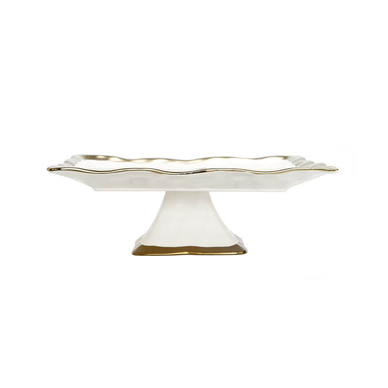 Plateau 11 "à pieds carrés en porcelaine blanche avec bordure dorée