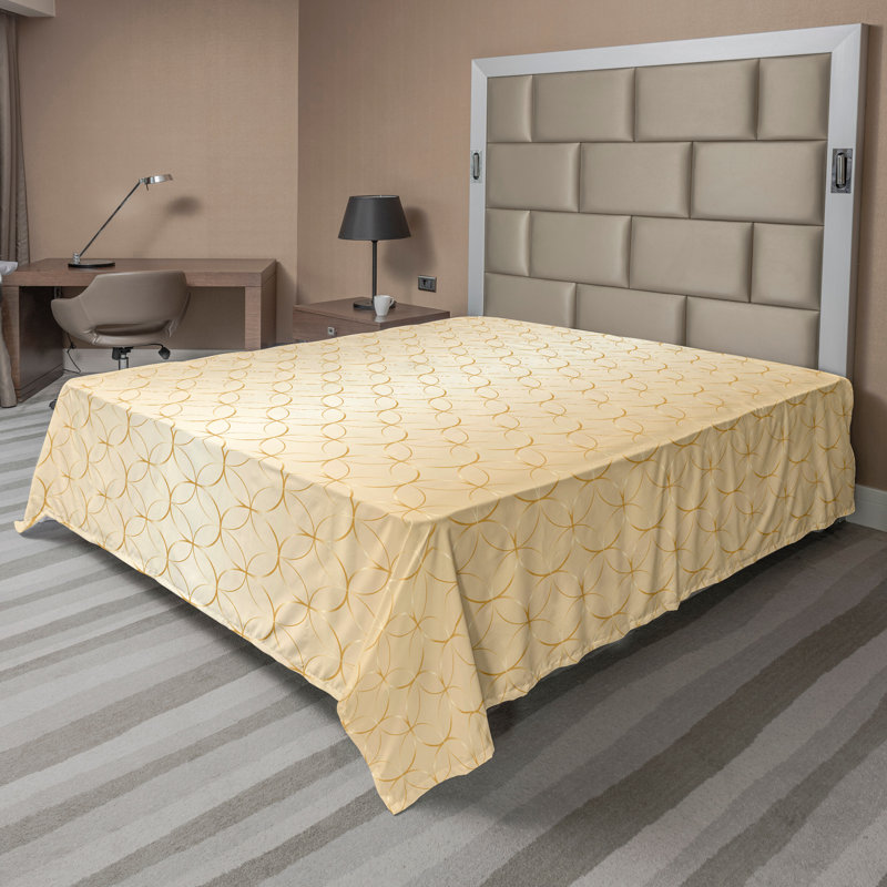 Ambesonne Top Flat Sheet Curving Art, Full Flat Sheet, Pale Peach Brown Geometric