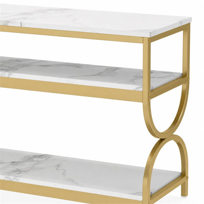 3-Tier Console Table, 55" Sofa Table with Storage Shelves