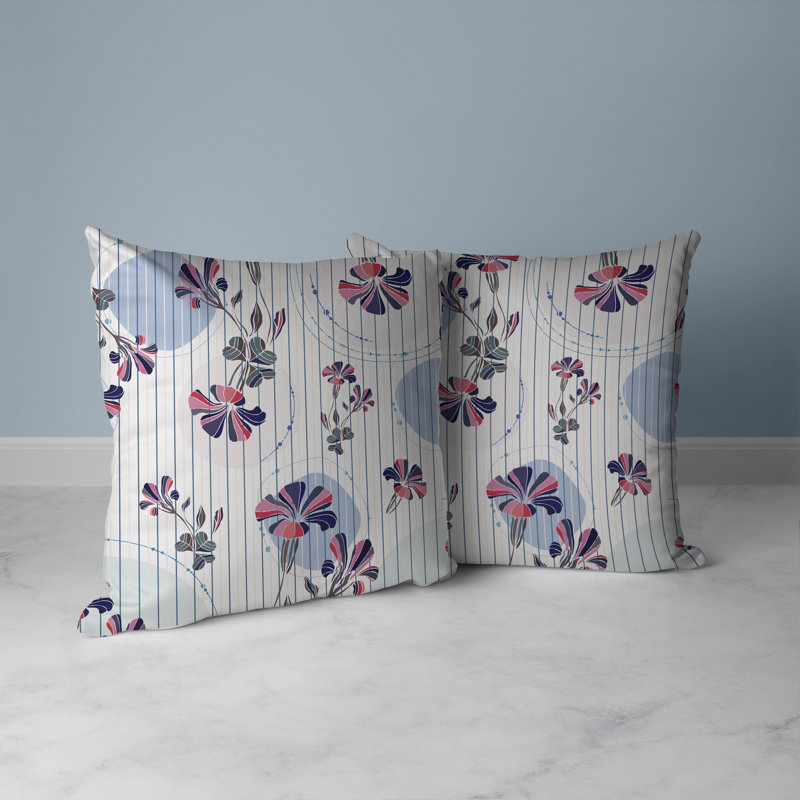 Coussin décoratif réversible intérieur / extérieur Circular Garden, H 16 po x l 16 po, Bleu / blanc cassé