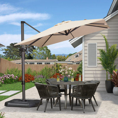 8' Square Medium Cantilever Umbrella Aluminum Offset with Base and 360-degree Rotation