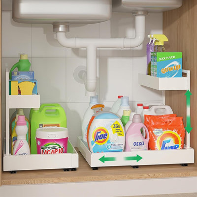 Expandable Under Sink Organizer, Adjustable Height Cabinet Storage Shelf