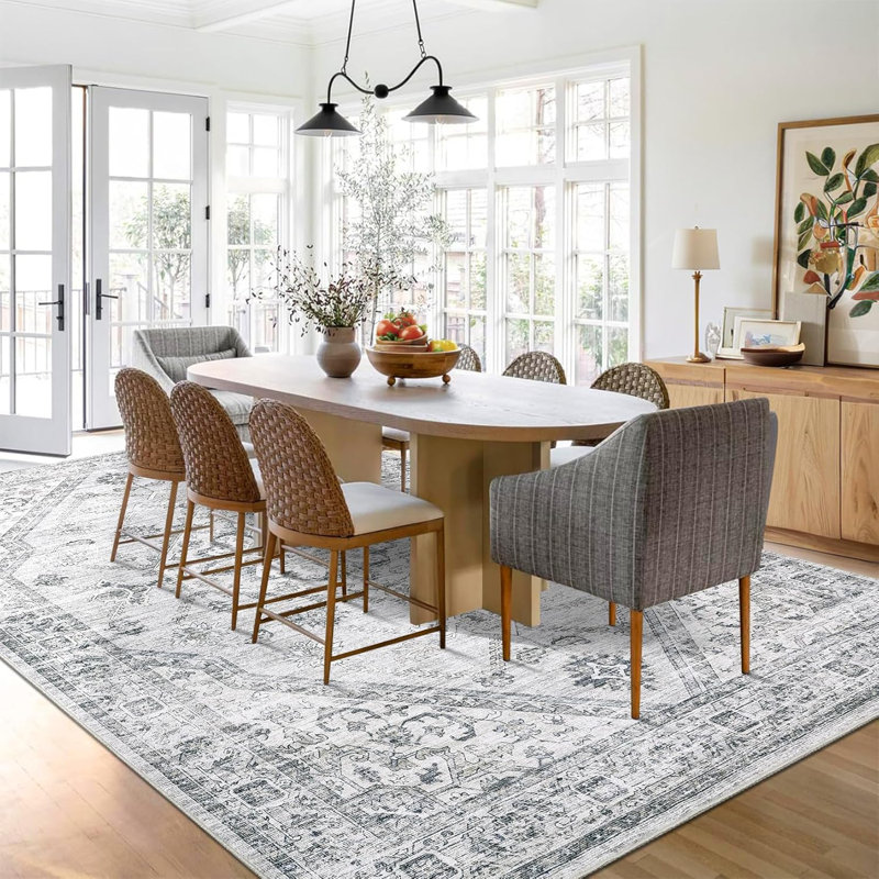 Washable Rugs Area Rugs 10x13 for Living Room, Vintage Blue Floral Bedroom Rugs Indoor Accent Large Carpet Table Soft Non Slip Retro Floor Cover