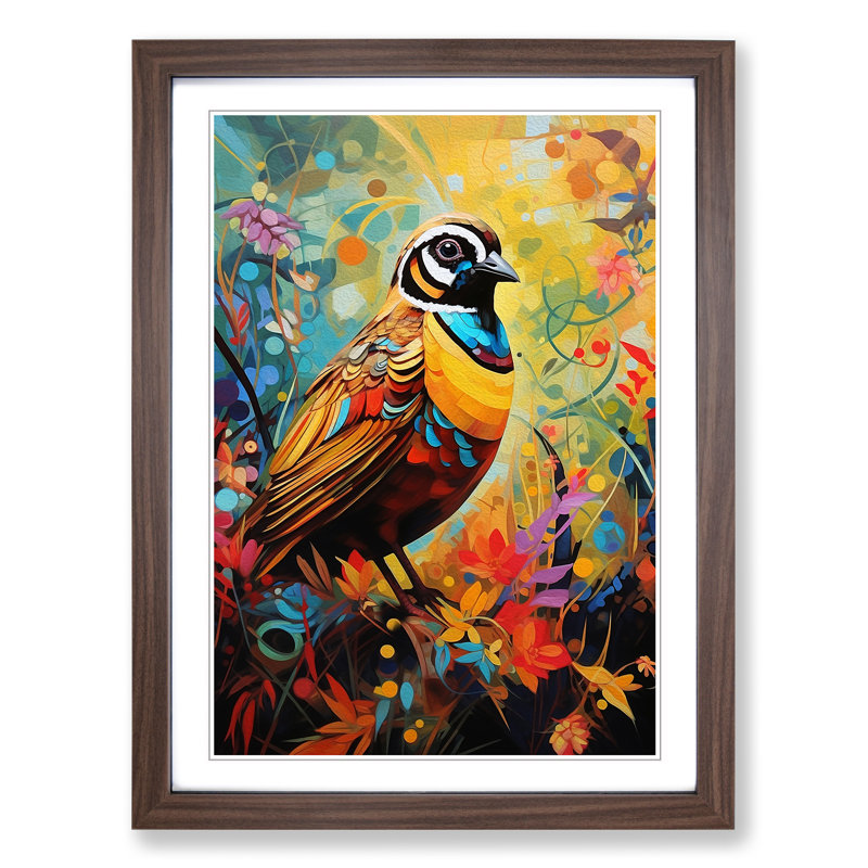 Partridge Expressionism - Single Picture Frame Print on Wood, 64cm H x 46cm W x 2" D, Walnut Framed