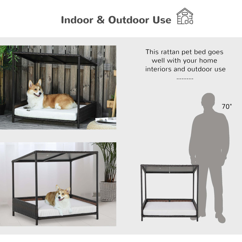 Lit pour chien en rotin surélevé Dog House, brun