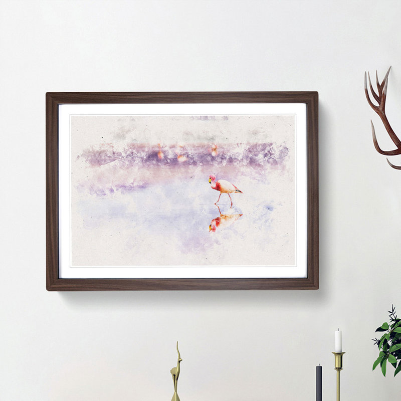 Flamingo Reflection - Picture Frame Painting Print, 36cm H x 48cm W x 2cm D, Walnut Framed