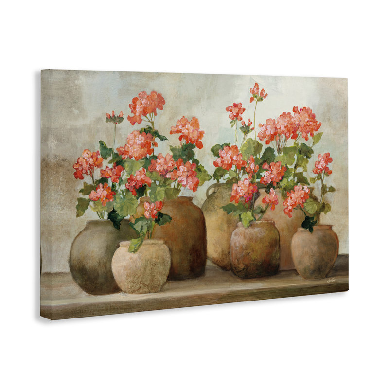 «Pink Cottage Geraniums», art mural sur toile par Julia Purinton, H 30 po x l 45 po