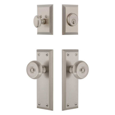 Grandeur Fifth Avenue Long Plate Entry Set with Bouton Knob in Satin Nickel