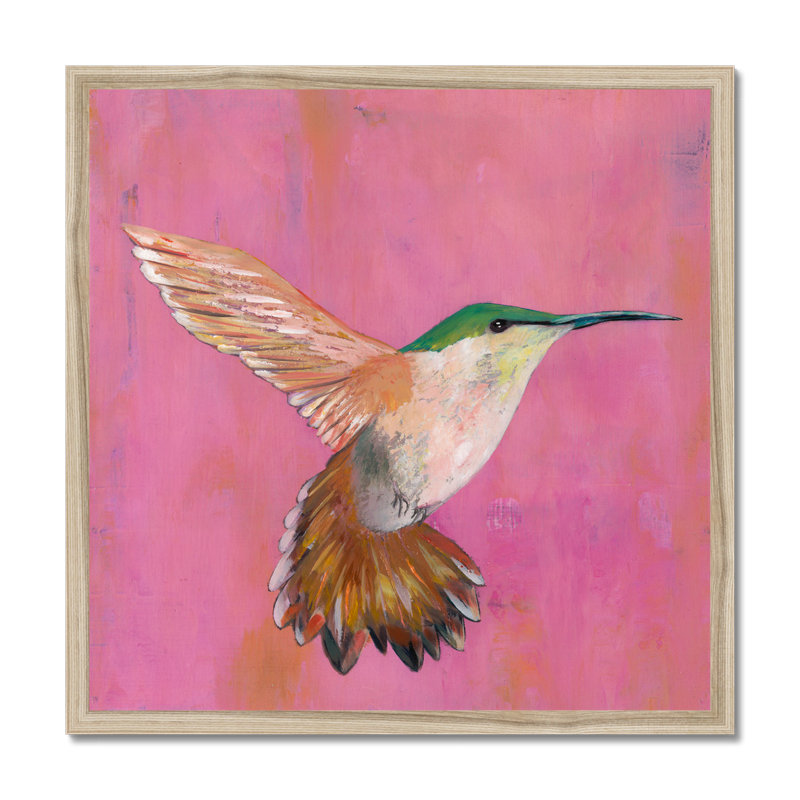 Sweet Hummingbird I by Mehmet Altug - Painting, 55cm H x 55cm W, Natural Wood Framed Paper Print
