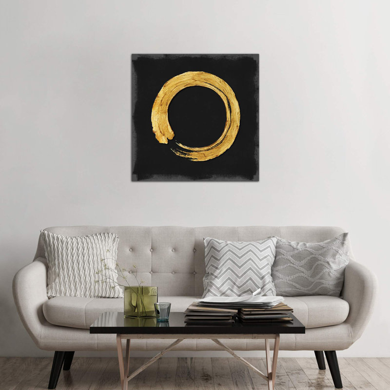 Gold Zen Circle On Black I by Ellie Roberts - Painting on Canvas, 93.98 cm H x 93.98 cm W x 1.91 cm D, No Frame