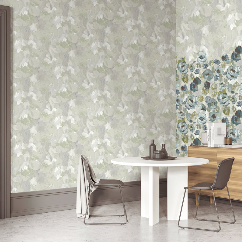 Thaler Abstract Shimmery Plain Paeonia 10.05m x 53cm Wallpaper Roll, Green