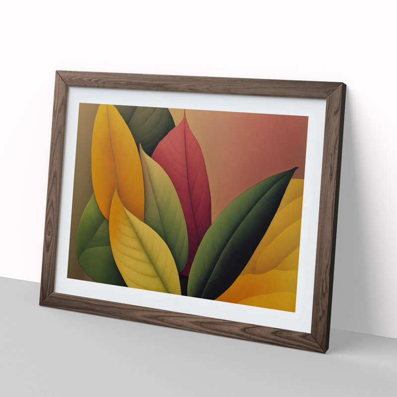 Refined Leaf - Single Picture Frame Painting, 25cm H x 34cm W x 2cm D, Walnut Framed