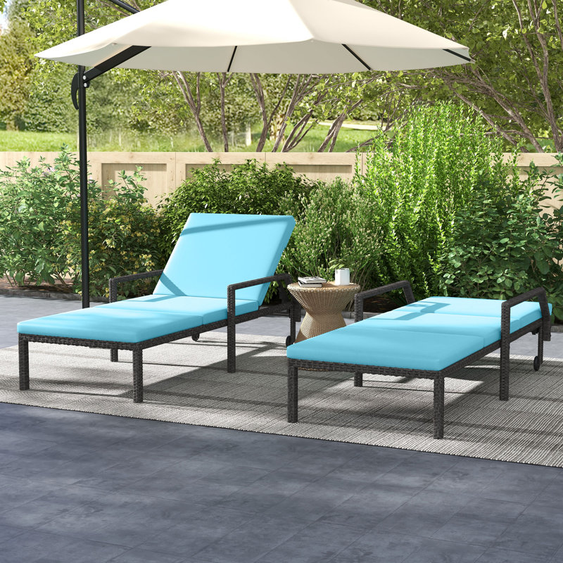 2 chaises de patio en osier avec roulettes, 2 pièces, dossier réglable, gris, Bleu