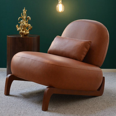 Mignon fauteuil d'appoint en faux cuir avec pieds en bois massif | Chaise de lecture confortable à coussins moelleux pour le salon, la chambre à coucher, le balcon et la salle d'attente