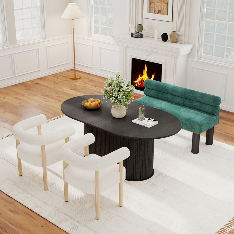 Ensemble repas extensible Modern, 1 table + 2 chaises + 1 banc, Noir, Vert