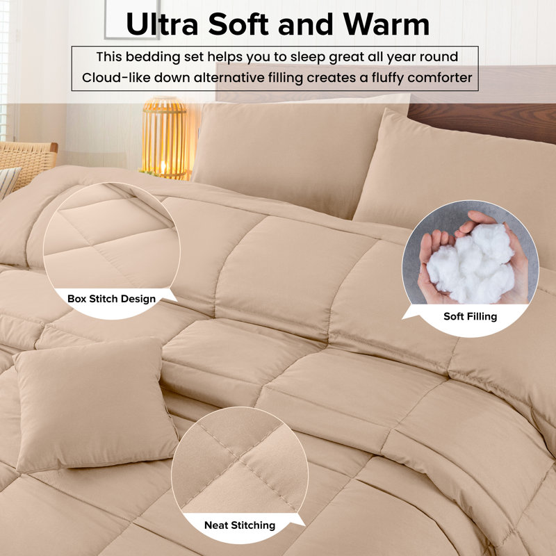 5pc Comforter Set - All Season Down Alternative Comforter with Shams and Bed Skirt - Quilted Duvet Insert with Corner Tabs