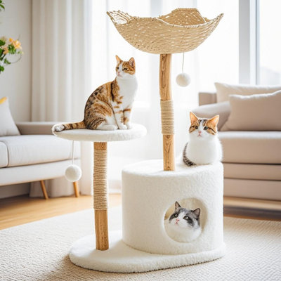 Tour pour arbre à chat pour grands chats - Structure en bois massif et rotin, structure d'escalade moderne et robuste