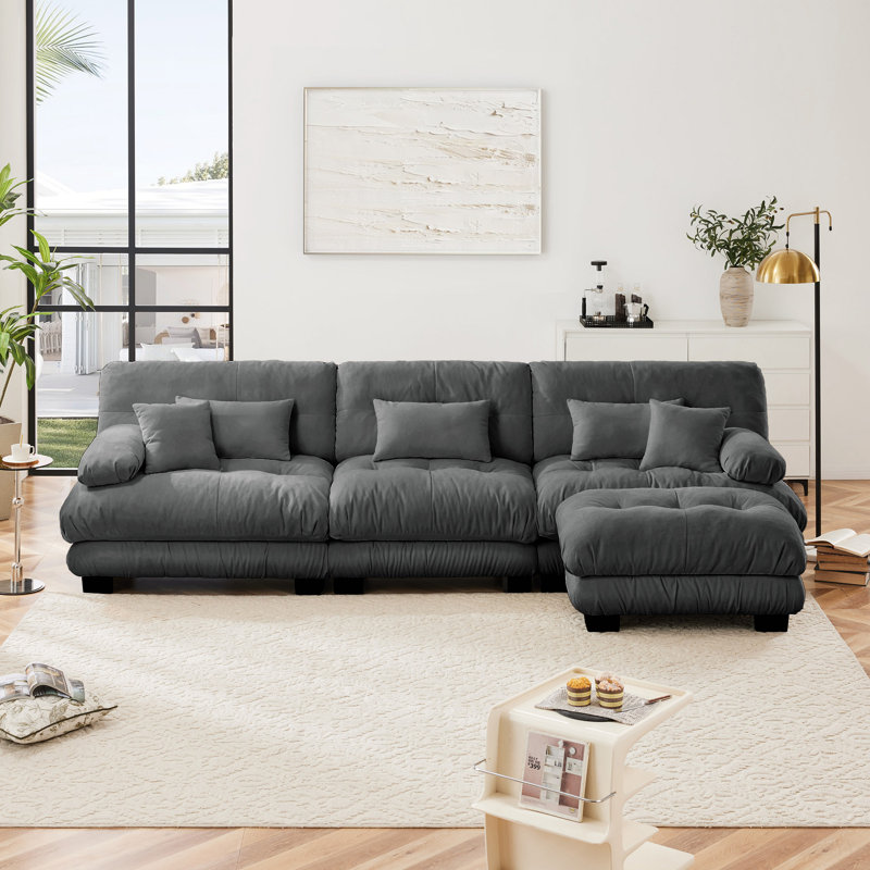 Canapé Cloud, canapé en chenille avec coussin lombaire et coussin décoratif pour le salon, H 35,4 po x l 133,8 po x P 59,6 po