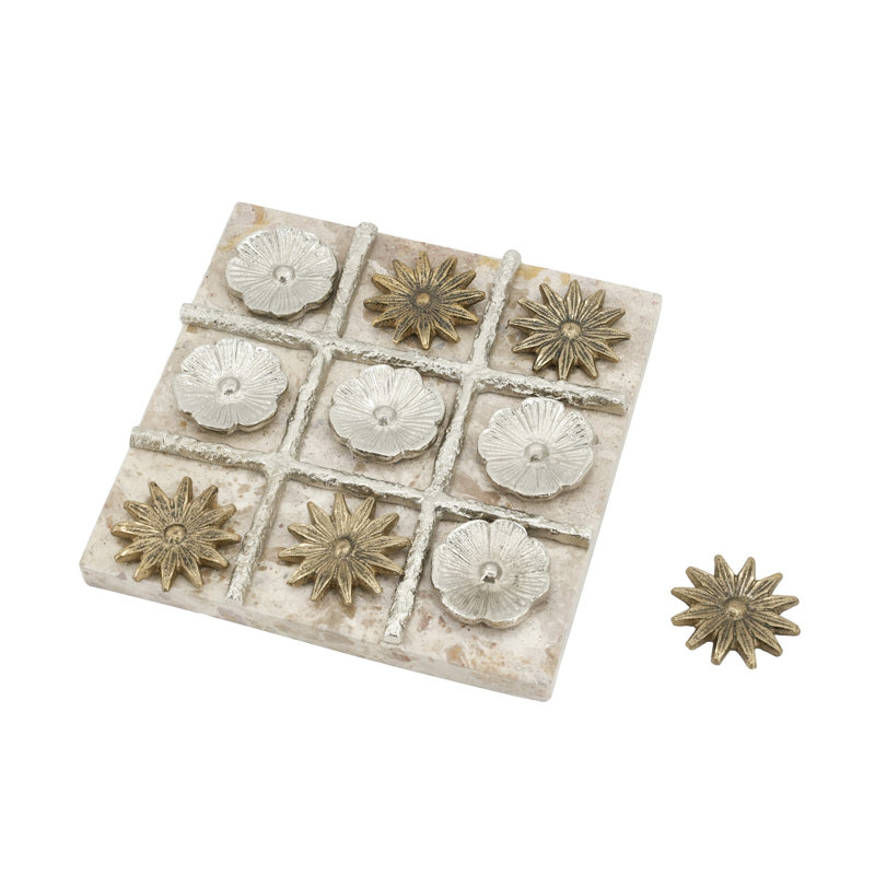 Modern Glam Floral Tic Tac Toe Set – Sculptural Stone Board Game for Home Accents