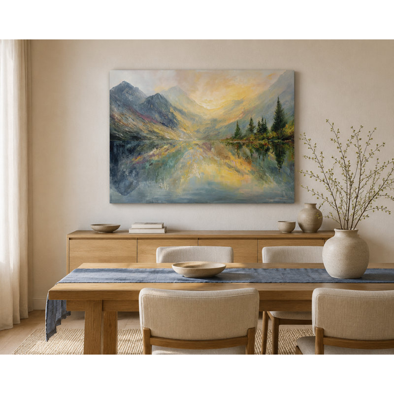 «Golden Alpine Lake Landscape», art mural sur toile tendue, 30 H x l 40