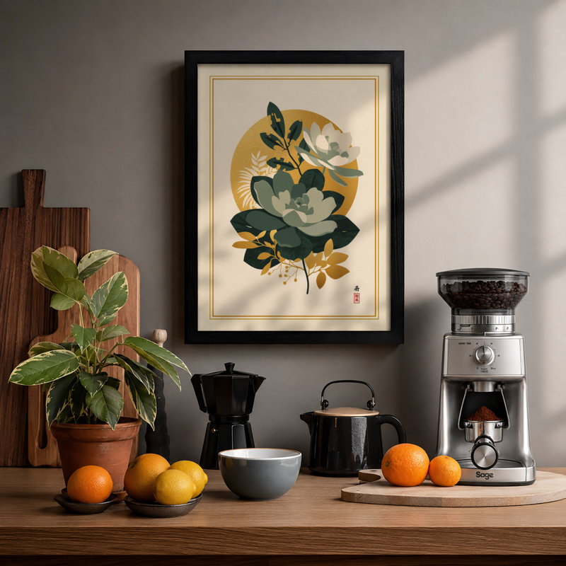 White Lotus Bloom Botanical - Print, A2 - 59.4 x 42.0 cm, Black