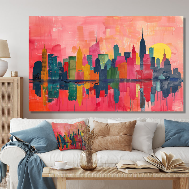 Rose rose gratte-ciel de New York - décoration murale New York, Toile tendue, 12" H x 20" W