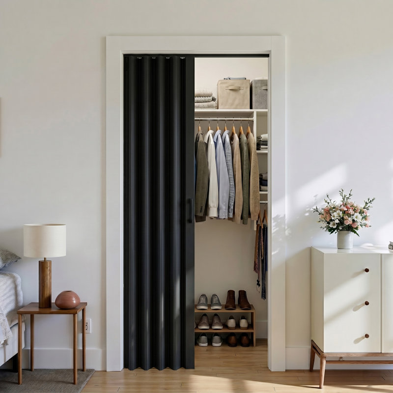 Porte accordéon à double couche en PVC / vinyle, Noir, 48 po x 80 po