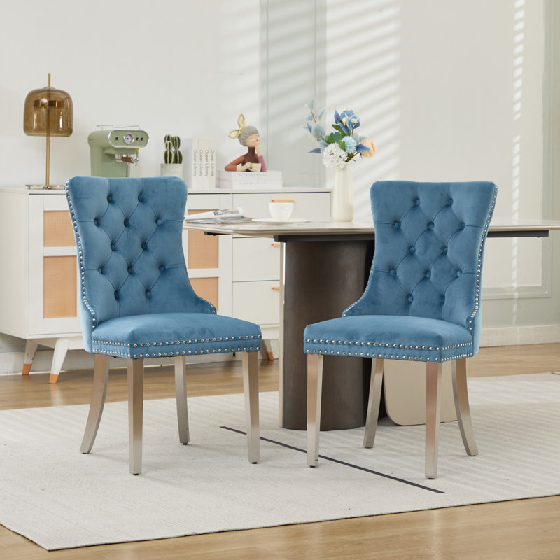 Chaise rembourrée haut de gamme rembourrée avec pieds plaqués, Bleu clair