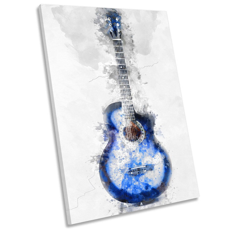 Grunge Music Blue Guitar - Wrapped Canvas Art Prints, 45.7cm H x 30.5cm W x 2cm D