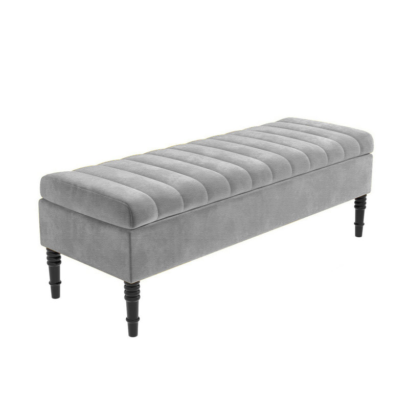 Safar Striped Ottoman Storage Bench – Upholstery Naples Shoe Bench with Black Turned Wooden Legs, 40cm H x 180cm W x 40cm D